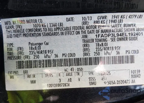 2014 Ford Focus St from USA, damaged, VIN 1FADP3L94EL192401